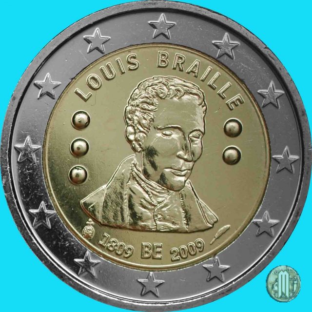 2 Euro 2009 200° Anniversario della Nascita di Louis Braille 2009 (Bruxelles)