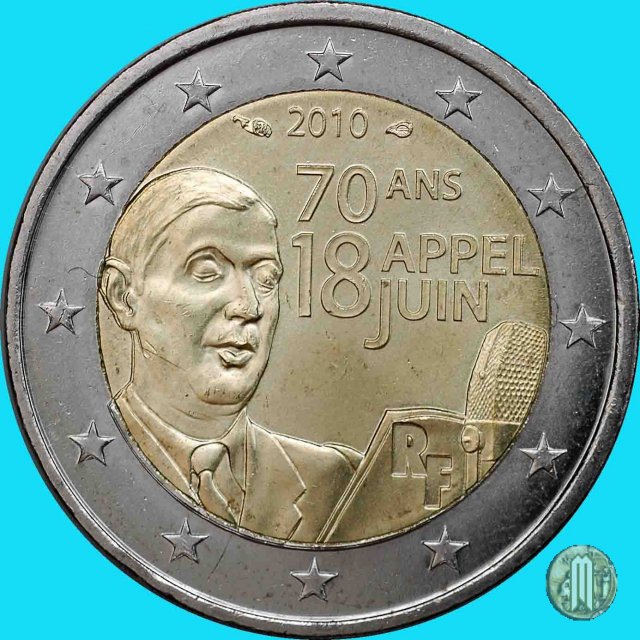 2 Euro 2010 70° Anniversario Appello del 18 Giugno del Generale Charles De Gaulle 2010 (Parigi)