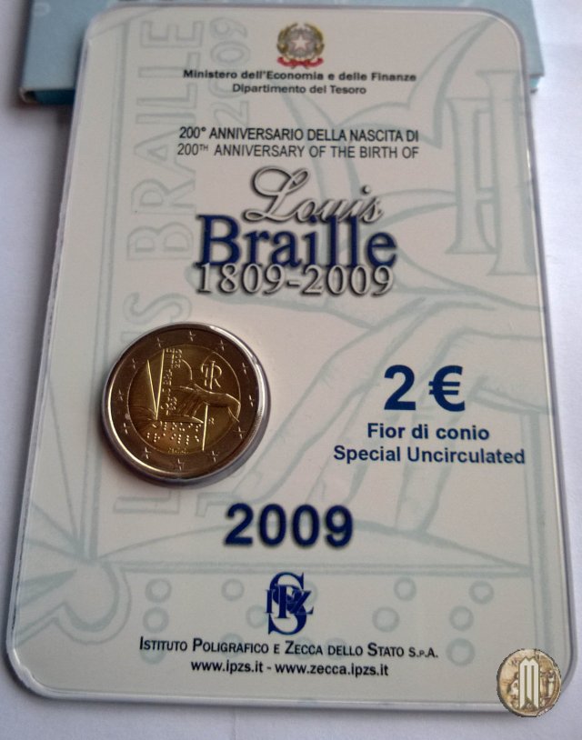 2 Euro 2009 200° Anniversario della Nascita di Louis Braille 2009 (Roma)