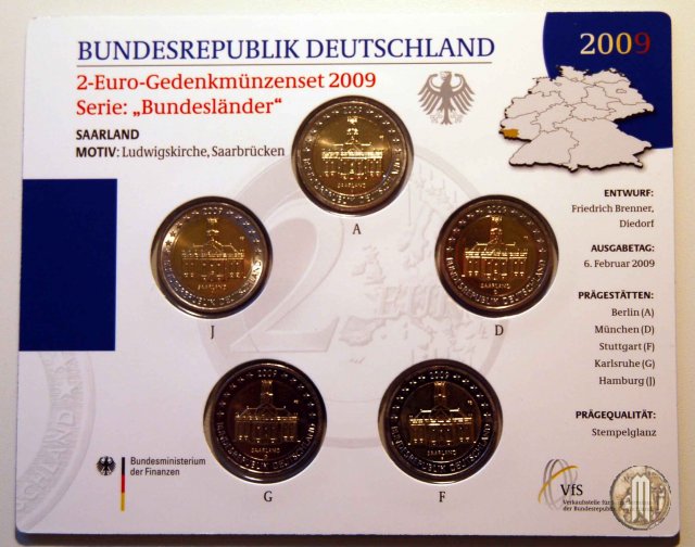 2 Euro 2009 Saarland: Ludwigskirche Saarbrücken 2009 (Amburgo:Berlino:Karlsruhe:Monaco:Stoccarda)