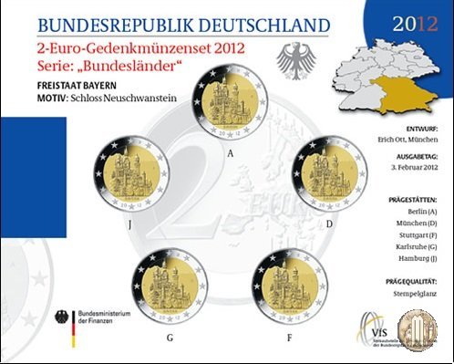 Germania 2012 FdC 2012 (Amburgo:Berlino:Karlsruhe:Monaco:Stoccarda)