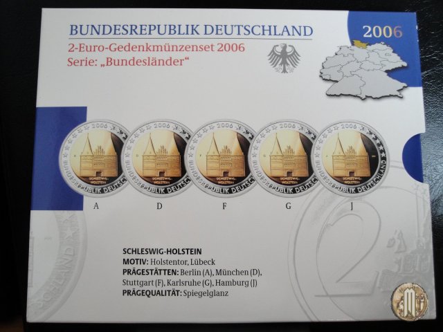 2 Euro 2006 Schleswig-Holstein: Holstentor Lübeck 2006 (Amburgo:Berlino:Karlsruhe:Monaco:Stoccarda)