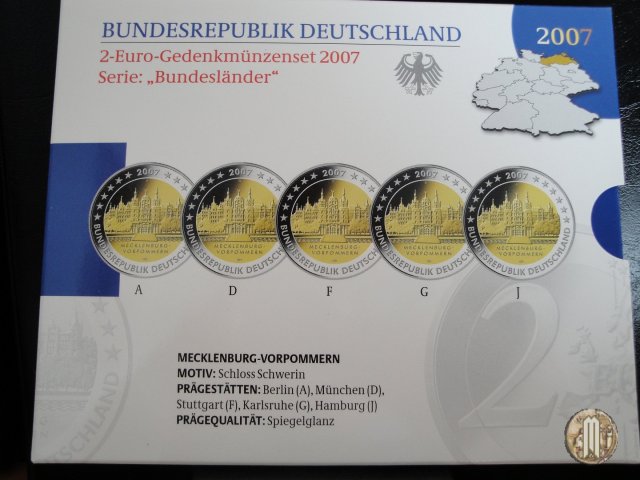 2 Euro 2007 Mecklenburg-Vorpommern: Schweriner Schloss 2007 (Amburgo:Berlino:Karlsruhe:Monaco:Stoccarda)