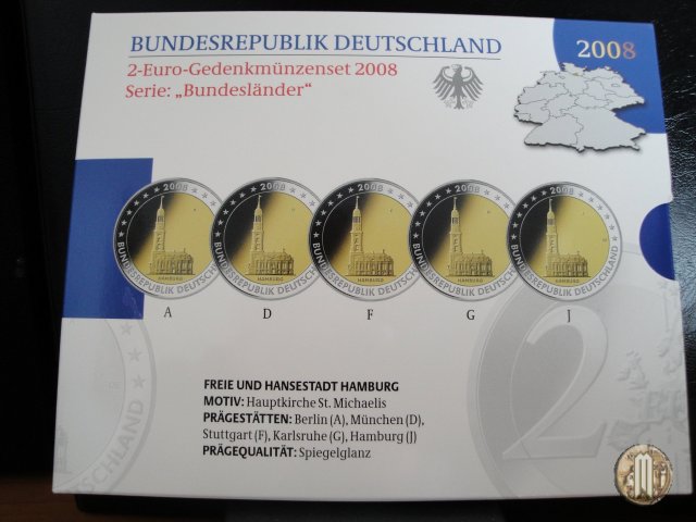 2 Euro 2008 Hamburg: St. Michaeliskirche 2008 (Amburgo:Berlino:Karlsruhe:Monaco:Stoccarda)