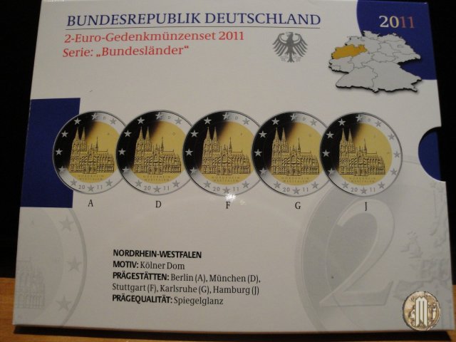 2 Euro 2011 Nordrhein-Westfalen: Kölner Dom 2011 (Amburgo:Berlino:Karlsruhe:Monaco:Stoccarda)