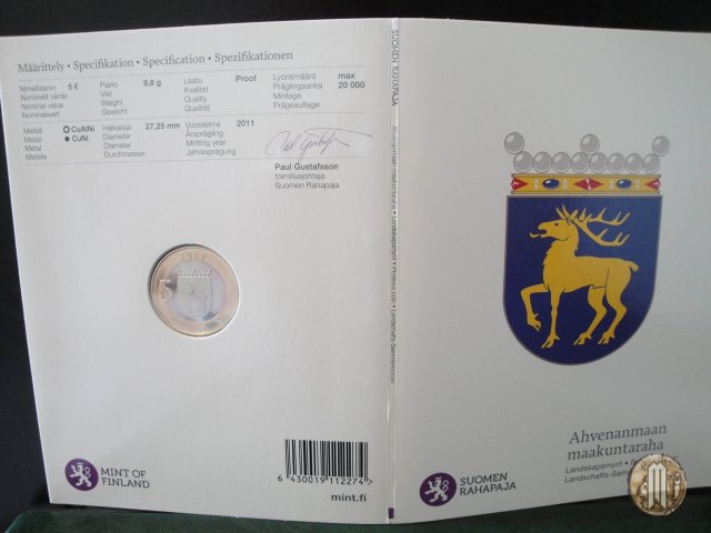 5 Euro 2011 Åland - Le Monete delle Provincie Storiche della Finlandia 2011 (Vantaa)