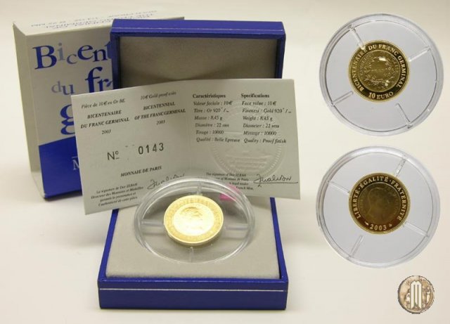 10 Euro 2003 Bicentenario del Franco Germinale 2003 (Parigi)