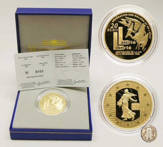 20 Euro 2005 La Seminatrice - Centenario della legge del 9 dicembre 1905 2005 (Parigi)