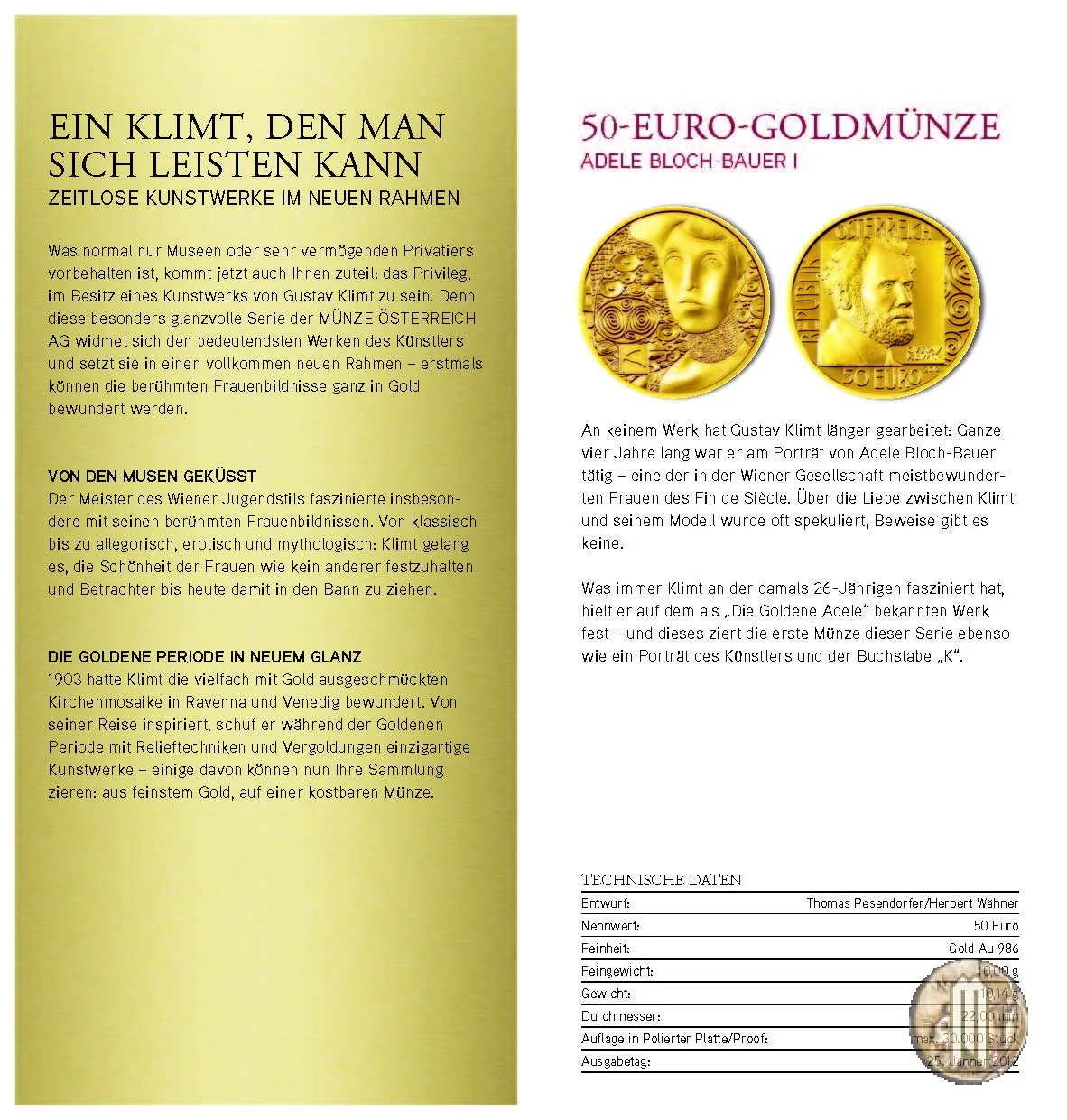 50 Euro 2012 Klimt e le sue donne - Adele Bloch-Bauer 2012 (Vienna)