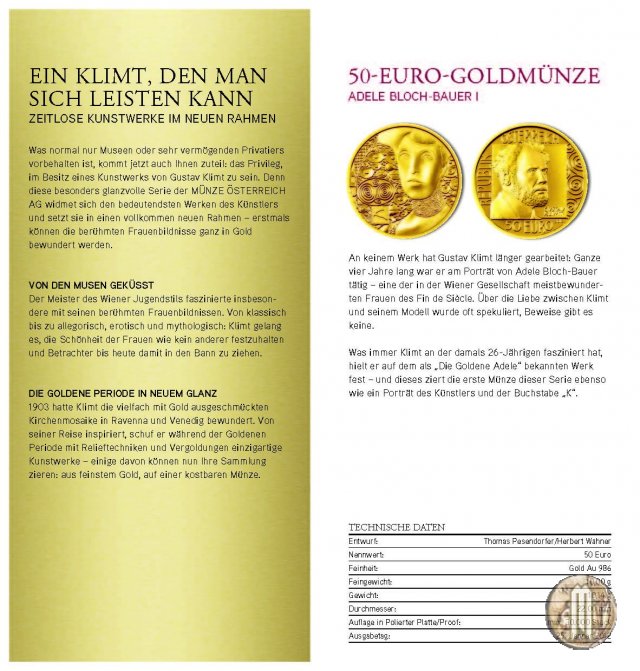 50 Euro 2012 Klimt e le sue donne - Adele Bloch-Bauer 2012 (Vienna)