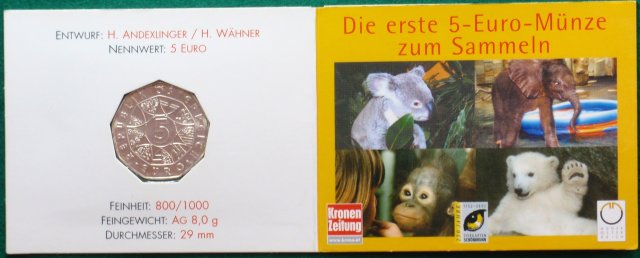 5 Euro 2002 250° Anniversario dello Zoo Schönbrunn di Vienna 2002 (Vienna)