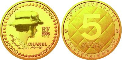 5 Euro 2008 125° Anniversario della nascita di Coco Chanel 2008 (Parigi)