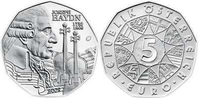 5 Euro 2009 Bicentenario Morte Joseph Haydn 2009 (Vienna)