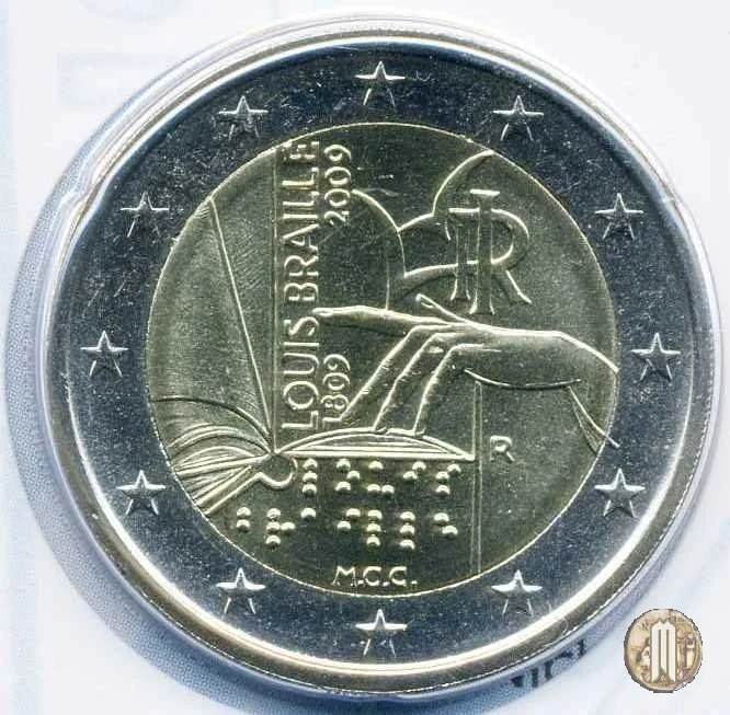 2 Euro 2009 200&deg; Anniversario della Nascita di Louis Braille 2009 (Roma)