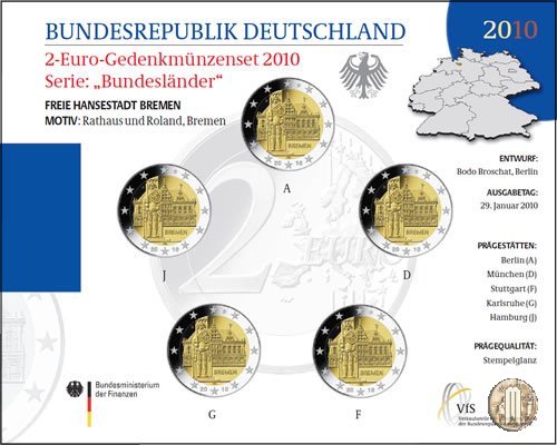 Germania 2010 FdC 2010 (Amburgo:Berlino:Karlsruhe:Monaco:Stoccarda)