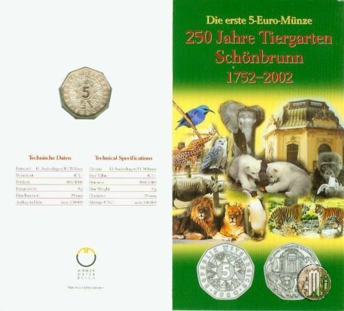 5 Euro 2002 250° Anniversario dello Zoo Schönbrunn di Vienna 2002 (Vienna)